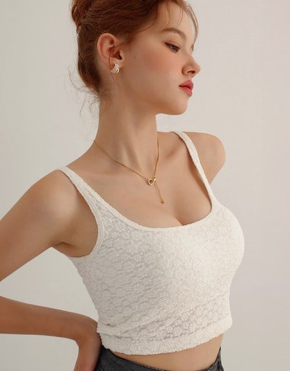 Floral Lace Embroidered Padded Tank Top