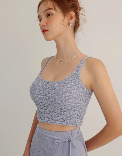 Floral Lace Embroidered Padded Tank Top