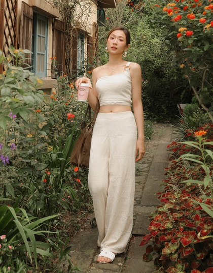 【GUT GUT Design】 Bohemian Crochet Texture Wide Leg Pants
