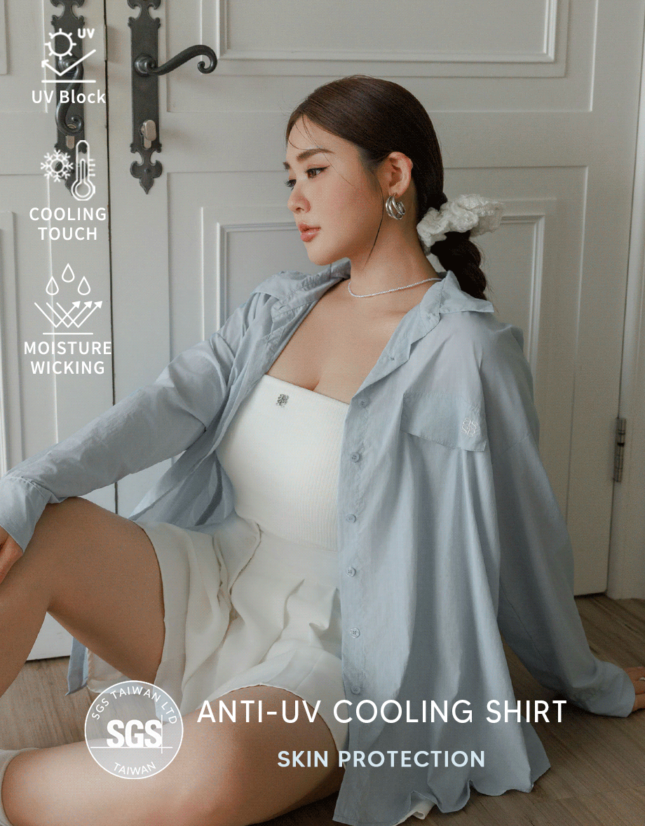 Skin Protection Sheer Button Up Oversized Blouse with Two Flap Pockets