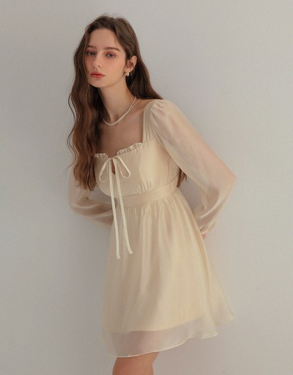 2 Way Tie Front Hollow Out Sheer Mini Dress