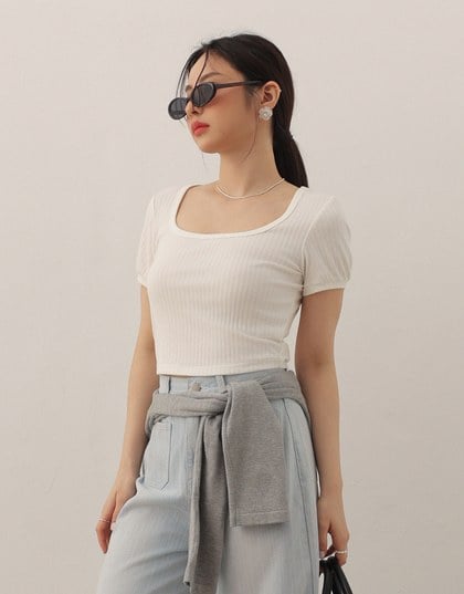 Classic Square Neck Ribbed Crop Top