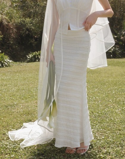 High Waist Luxe Lace Detail Fishtail Maxi Skirt