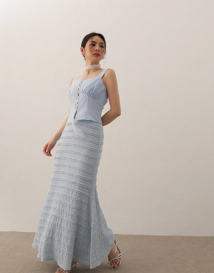 High Waist Luxe Lace Detail Fishtail Maxi Skirt