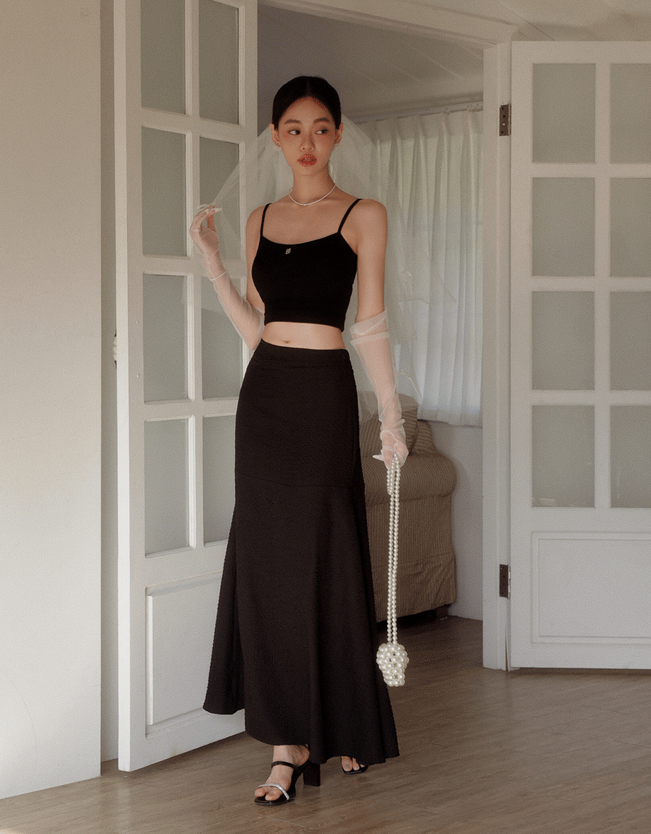 Bubble Gauze Textured High Waist Flowy Maxi Skirt