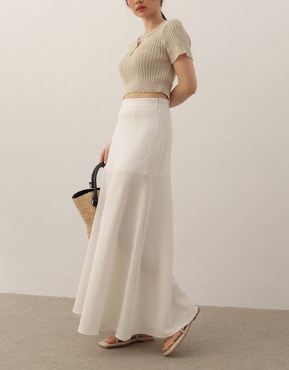 Bubble Gauze Textured High Waist Flowy Maxi Skirt