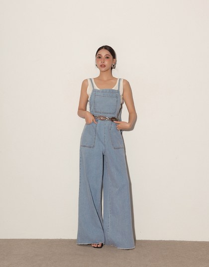 Casual Chic Wide Leg Jeans Denim Jumpsuit with Front Pocket