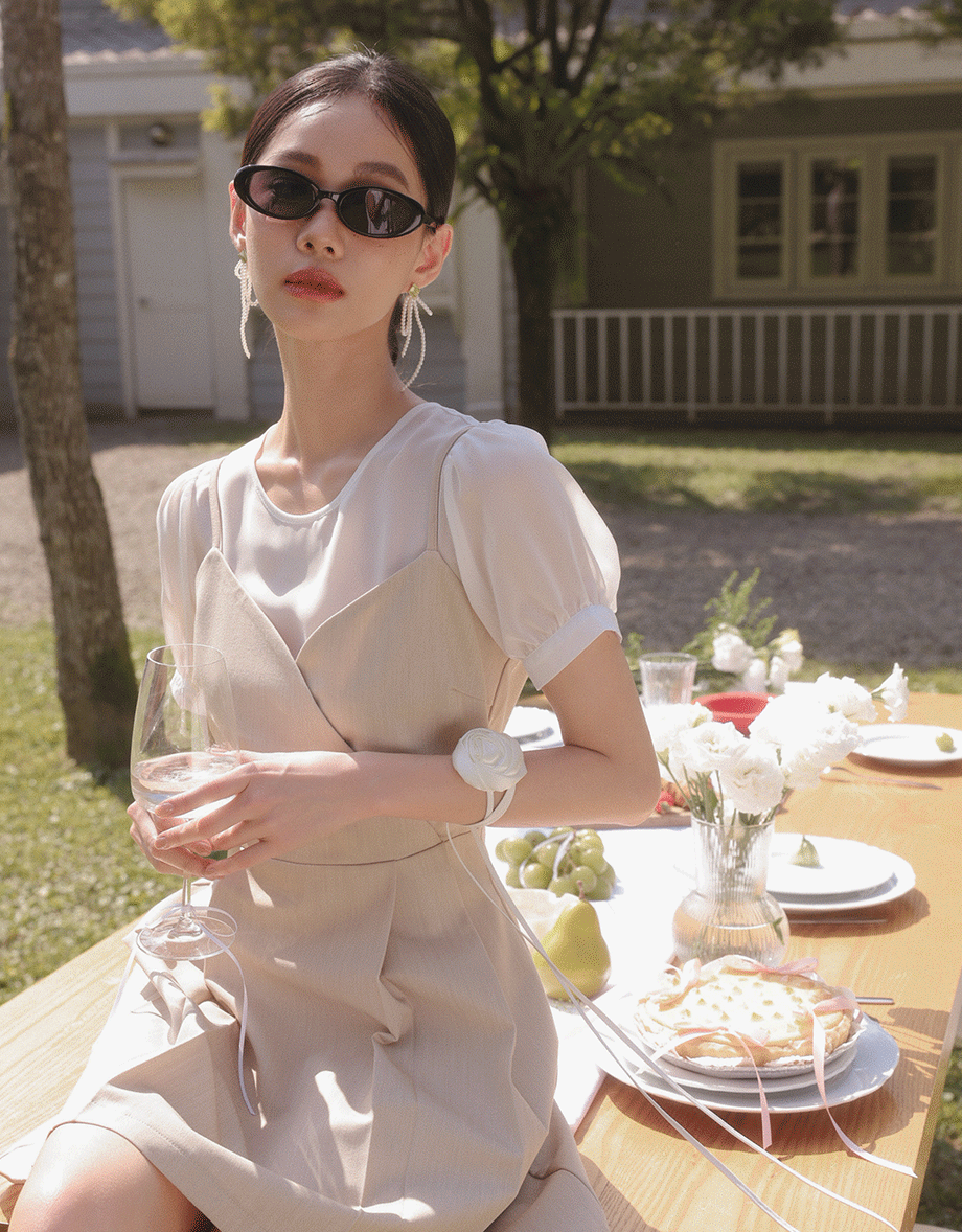 Sheer Puff Sleeve Mesh Top And Basic Camisole Set Wear