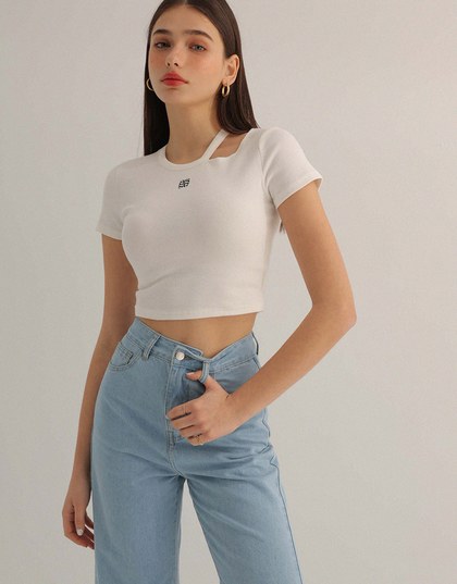 Air Space Logo Embroidered Cut Out Ribbed Top