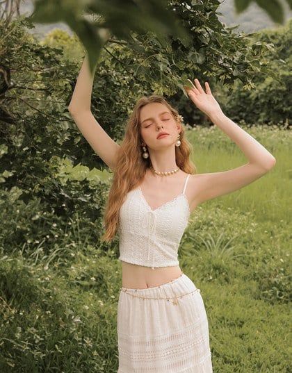 Crochet Lace Trim Tie Front Cami Padded Top