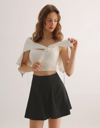 High Waist Flared Pleated Mini Skirt