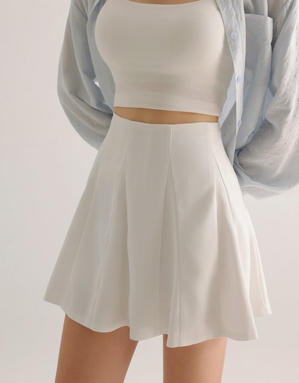 High Waist Flared Pleated Mini Skirt
