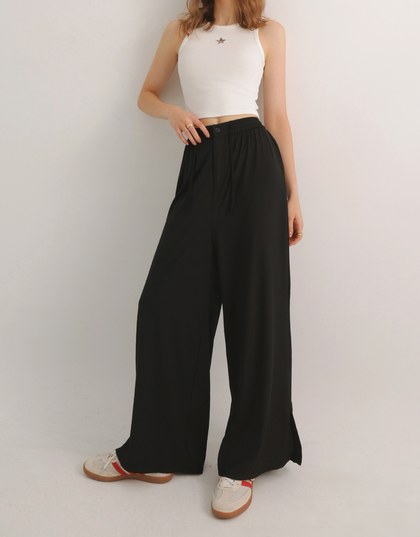 Cooling Fabric Wide Leg Pants with Drawstring Detail