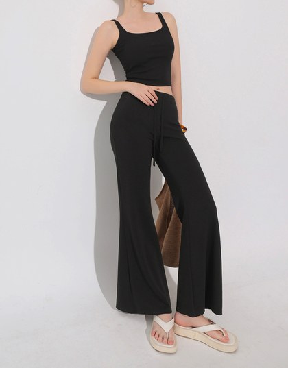 High Waist Drawstring Waist Stretch Knit Flared Sweatpants