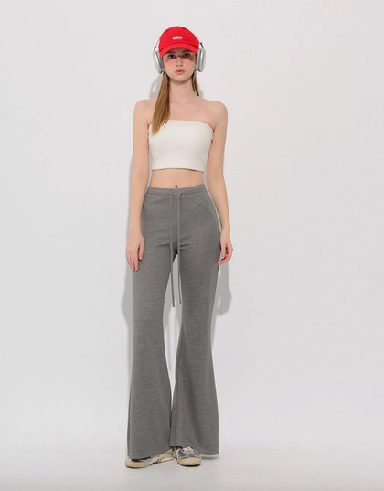 High Waist Drawstring Waist Stretch Knit Flared Sweatpants