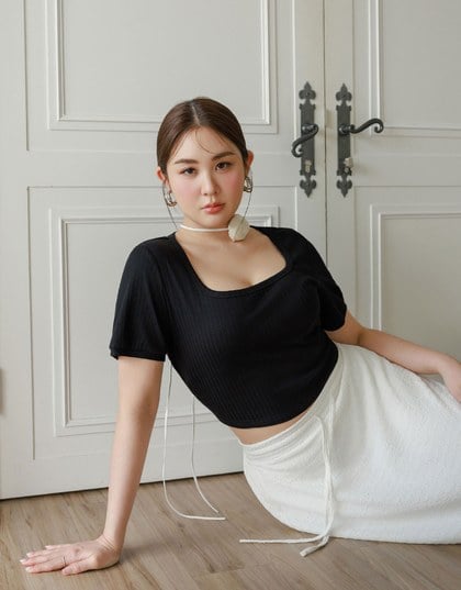 Classic Square Neck Ribbed Crop Top