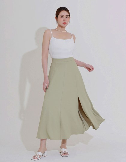 Cooling Fabric Flared Front Slit Maxi Skirt