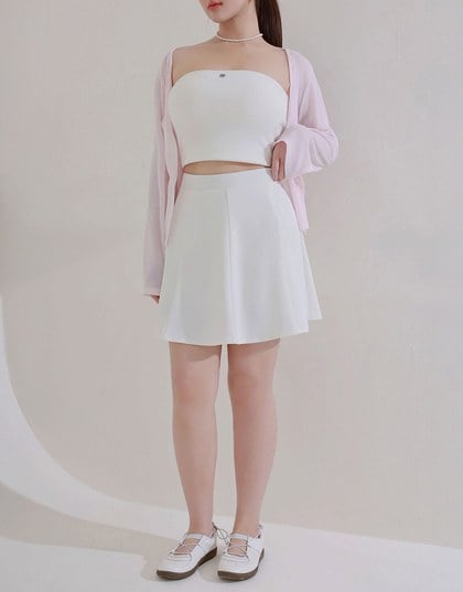 Cooling Fabric High Waist A Line Mini Skirt with Flared Hem