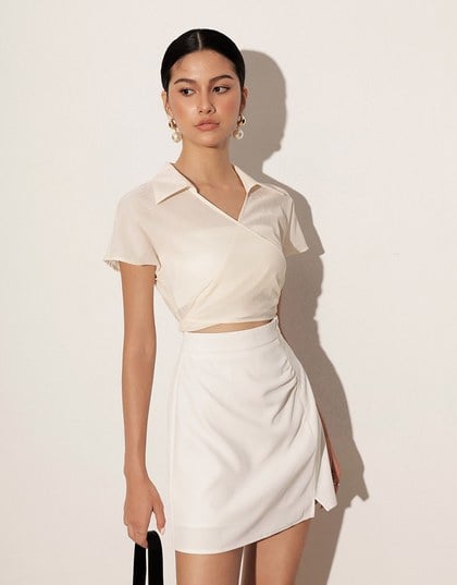 Cross Strap Waist Cut Out Detail Tailored Shirt Dress