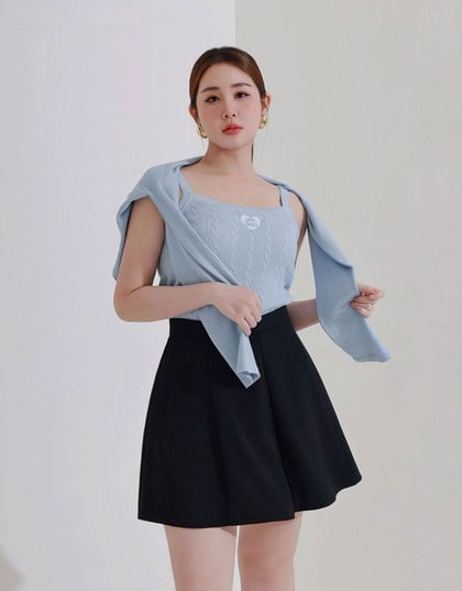 Ribbed Cable Knit Crop Tank Top with AIR SPACE Logo Embroidered Heart Detail