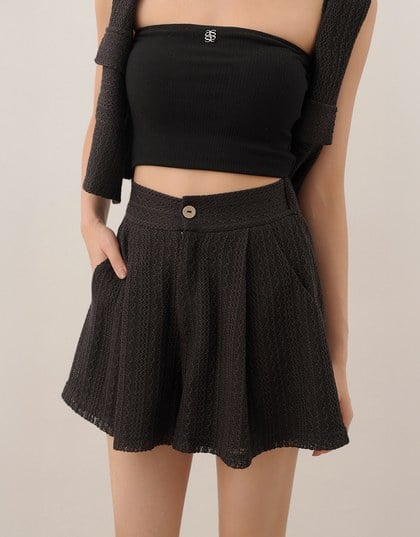 Lace SHORTS Crochet Inspired Knit Pleated Short