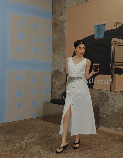 Sleeveless Button Front Maxi Dress with Pockets