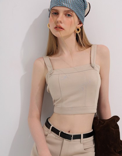 Square Neck Metal Clasp Strap Crop Tank Top