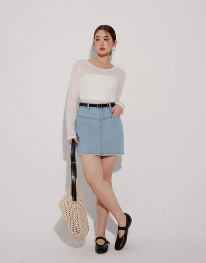 Sheer Knit Crop Long Sleeve Top