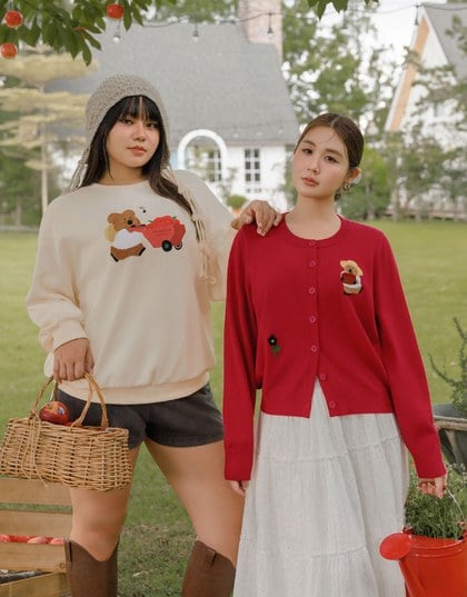 【DINOTAENG】Fluffy Embroidery Graphic Sweatshirt