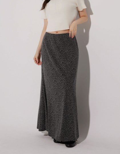 Leopard Print Flared Hem Maxi Skirt