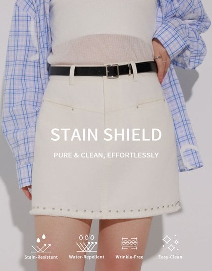 【Stain Resistant】Metal Studded A Line Jeans Denim Skirt