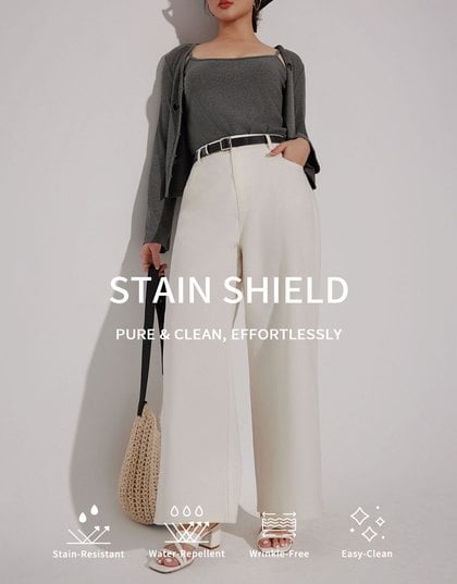 【Stain Resistant】Relaxed Fit High Waist Wide Leg Jeans Denim Pants