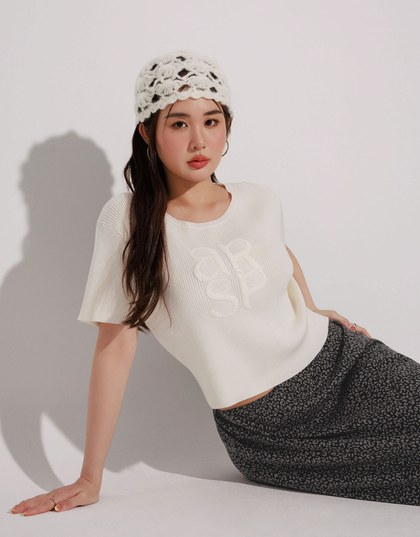 Crop Ribbed Knit Top with AIR SPACE Logo Embroidered