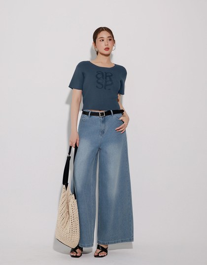 Crop Ribbed Knit Top with AIR SPACE Logo Embroidered