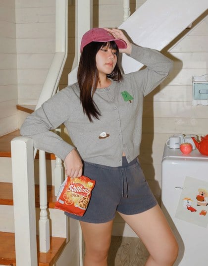 【DINOTAENG】Embroidered Button-Down Knit Cardigan