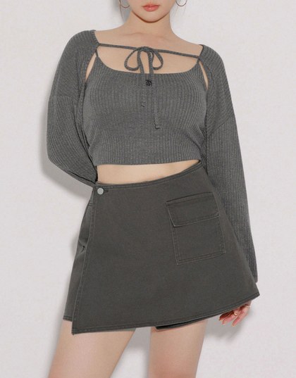 2 Way Convertible Cargo Style Skort with Button Closure
