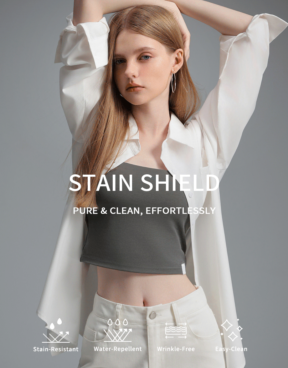 【Stain Resistant】Oversized Pocket Detail Button Down Shirt Blouse
