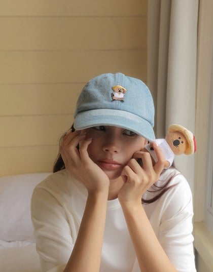 【DINOTAENG】Retro Embroidery Washed Denim Baseball Cap