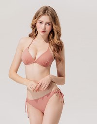 【PUSH UP】Classic Plain Color Bikini Top Single Strap And Bra Padded