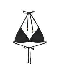 【PUSH UP】Plain Color Bikini Top With Twist Design Single Strap And Bra Padded