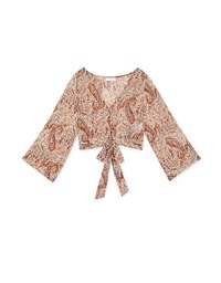 Paisley V-Neck Front Tie Crop Top