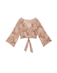 Paisley V-Neck Front Tie Crop Top