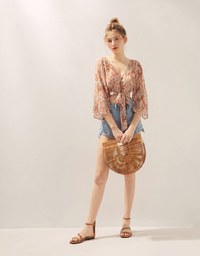 Paisley V-Neck Front Tie Crop Top