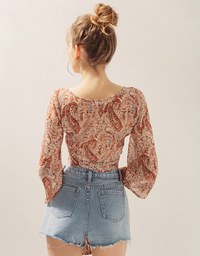Paisley V-Neck Front Tie Crop Top
