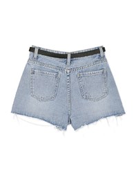 Western Style Frayed Belted Denim Shorts