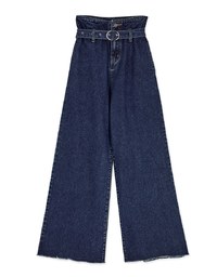 Paperbag High Waisted Belted Wide-Leg Denim Jeans Pants
