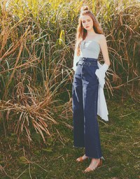 Paperbag High Waisted Belted Wide-Leg Denim Jeans Pants