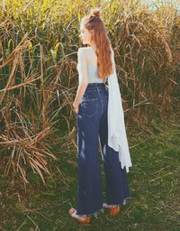 Paperbag High Waisted Belted Wide-Leg Denim Jeans Pants