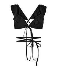 【PUSH UP】Sweet Ruffle Tie-Waist Bikini Top Bra Padded With Removable Waist Straps