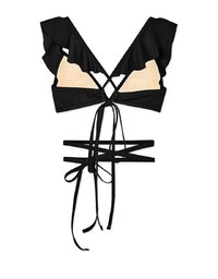 【PUSH UP】Sweet Ruffle Tie-Waist Bikini Top Bra Padded With Removable Waist Straps